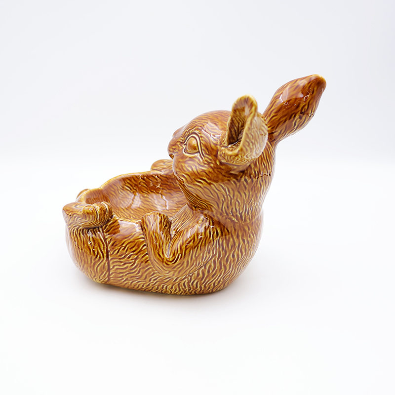 OEM Nordic home decor holiday kitchen ware storage snack container custom cute ceramic Easter brown bunny bowl dishes factory