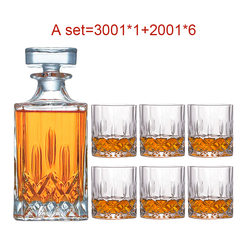 750ml 26oz Square Whiskey Bottle In Stock Customized Logo Glass Whisky Bottle Whiskey Decanter Set with 4 Glass Cups for Present details