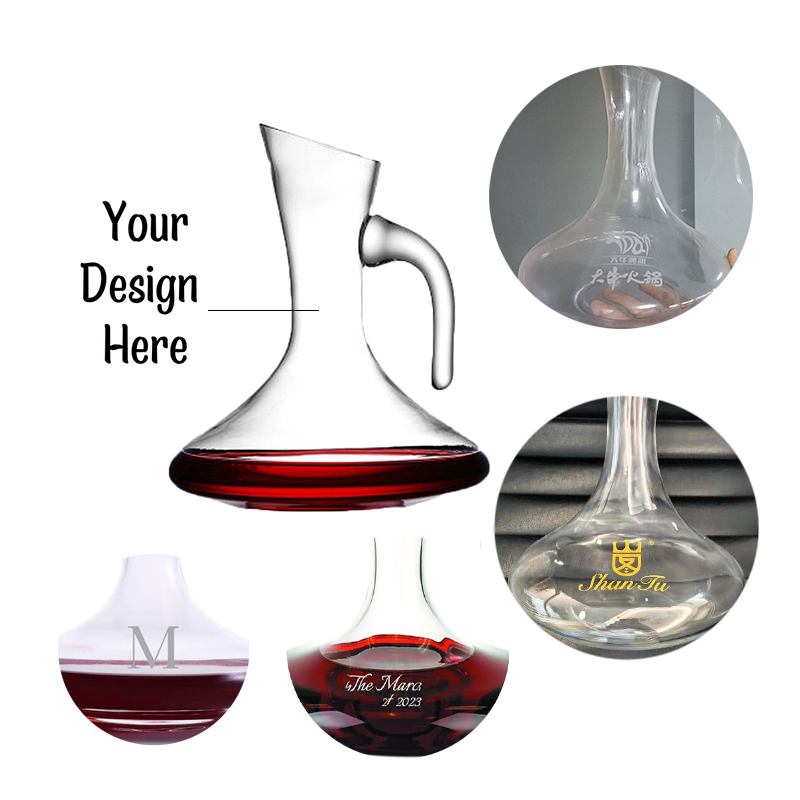 wholesale products customized logo U-shaped luxury glassware oblique wine decanter with handle details