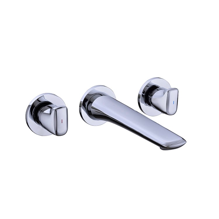 Double Handle Chrome Brass Concealed Bathroom Basin Faucet Wall Mounted Hot and Cold Water Mixer Wash Tap manufacture