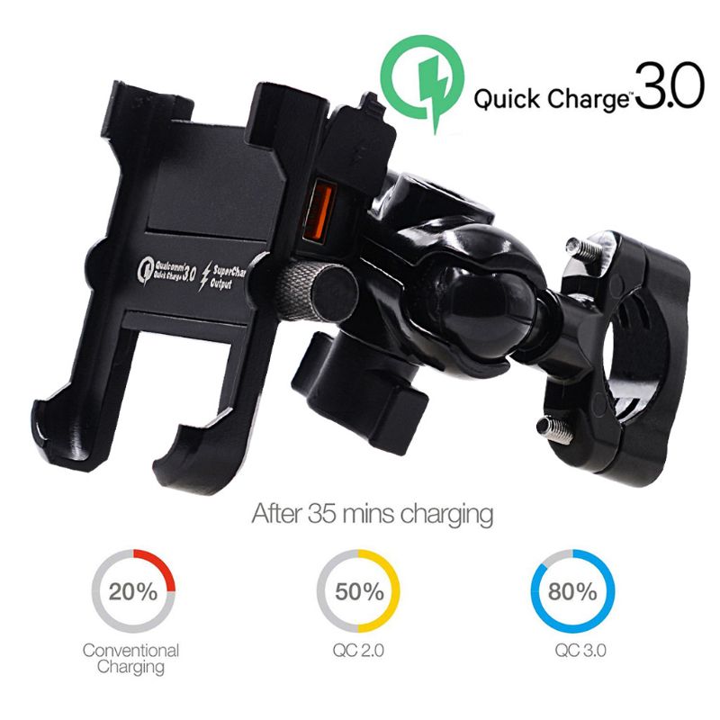 Laudtec Universal Motorcycle Phone Bracket Rechargeable QC3.0 Fast Charge Bicycle Mobile Phone Holder Stand details