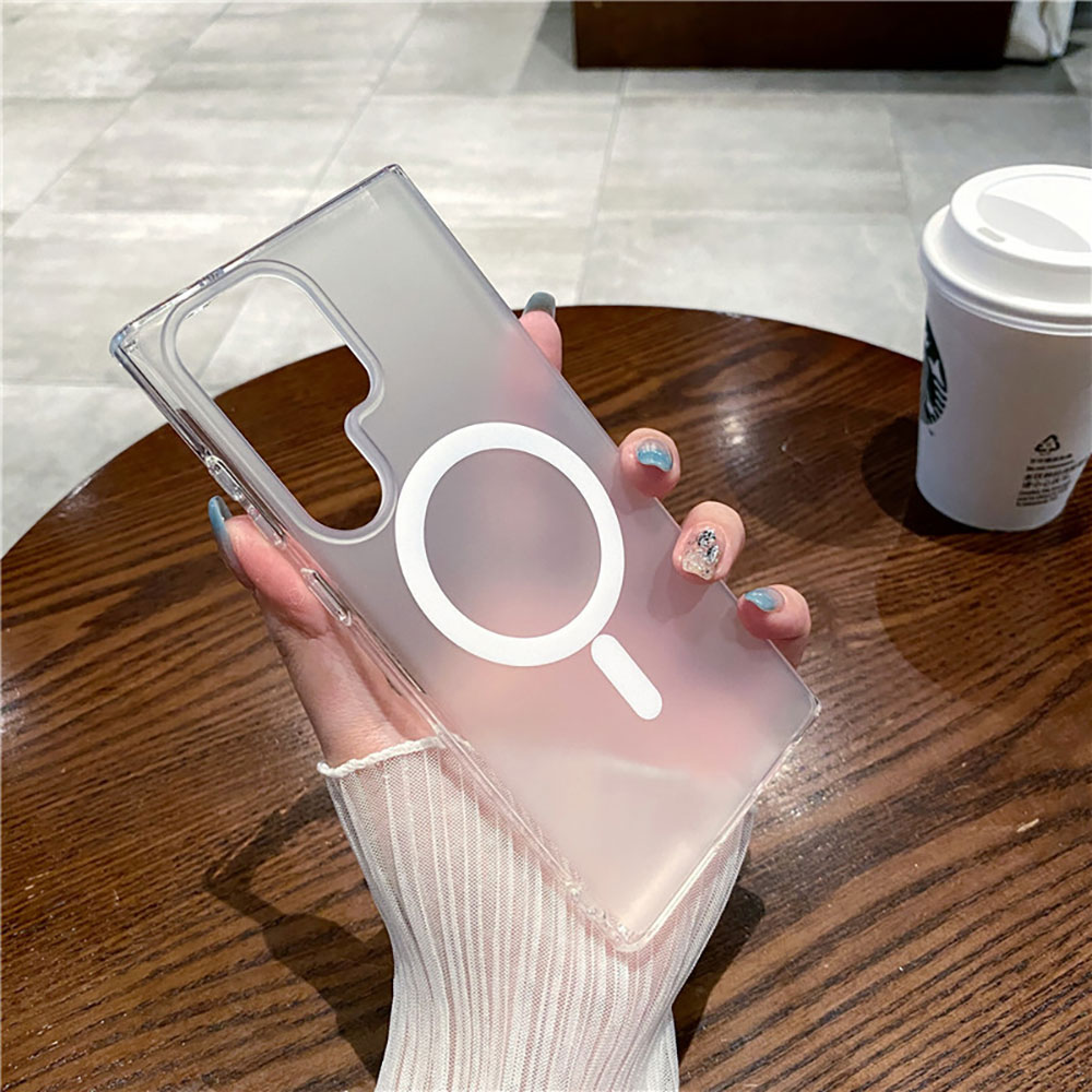 Laudtec SJK154 Coques en acrylique Anneau magnétique givré Coque de téléphone transparente claire pour Galaxy S24 S24+ S23 S23+ S22 Ultra Fe 5G