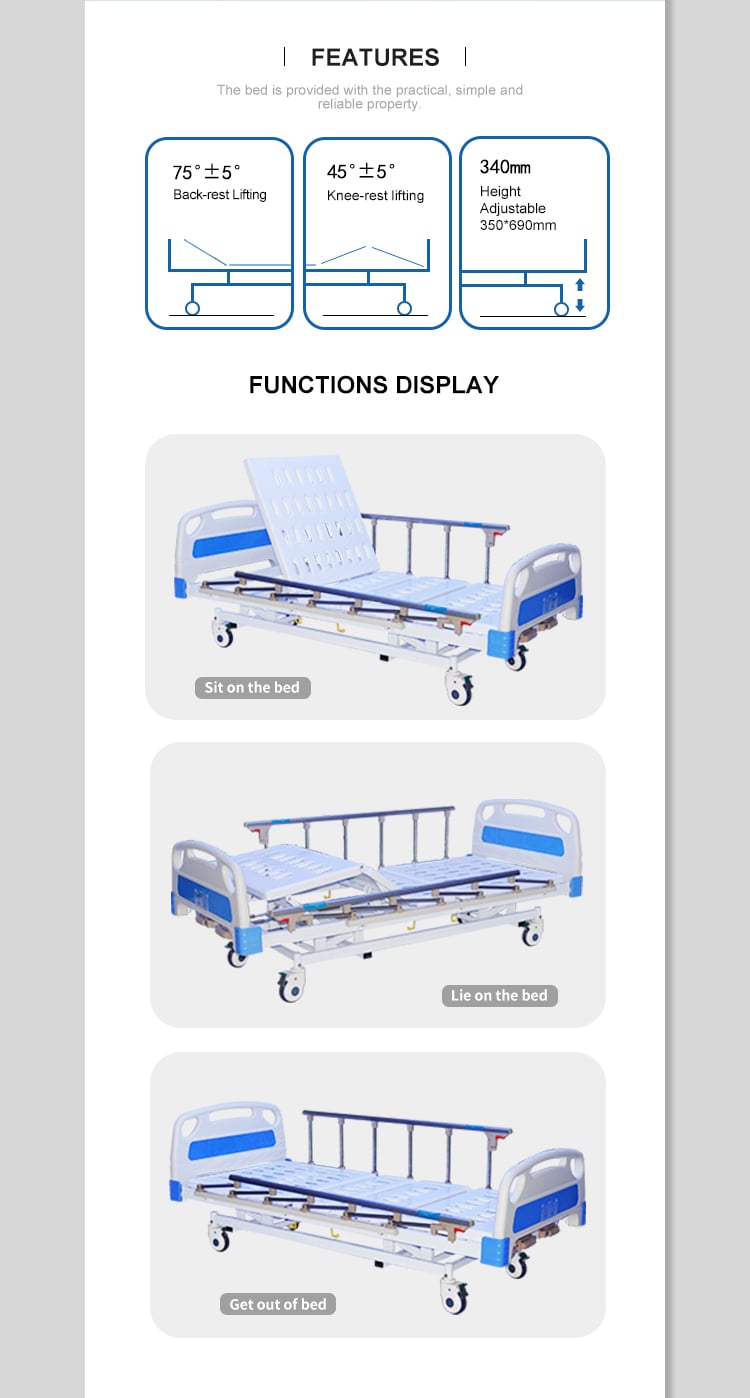 YC-T3611L(I) Hot selling hospital equipment 3-crank manual medical hospital bed for clinic manufacture