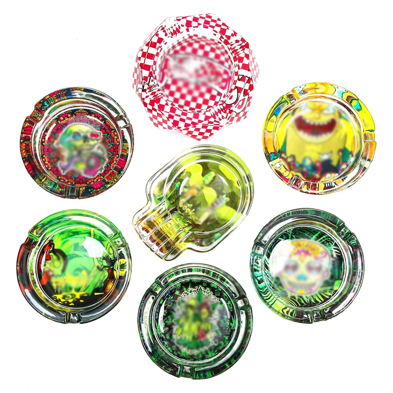 Wholesale Custom Design Logo Round Shape Home Ashtray clear glass ashtray details