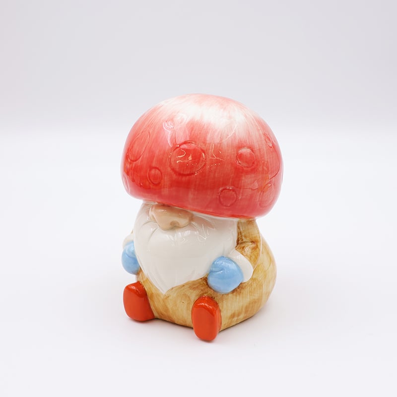 OEM Custom christmas home decor cute figure statue pink ceramic semicircle mushroom haircut gnome figurine ornaments gift details