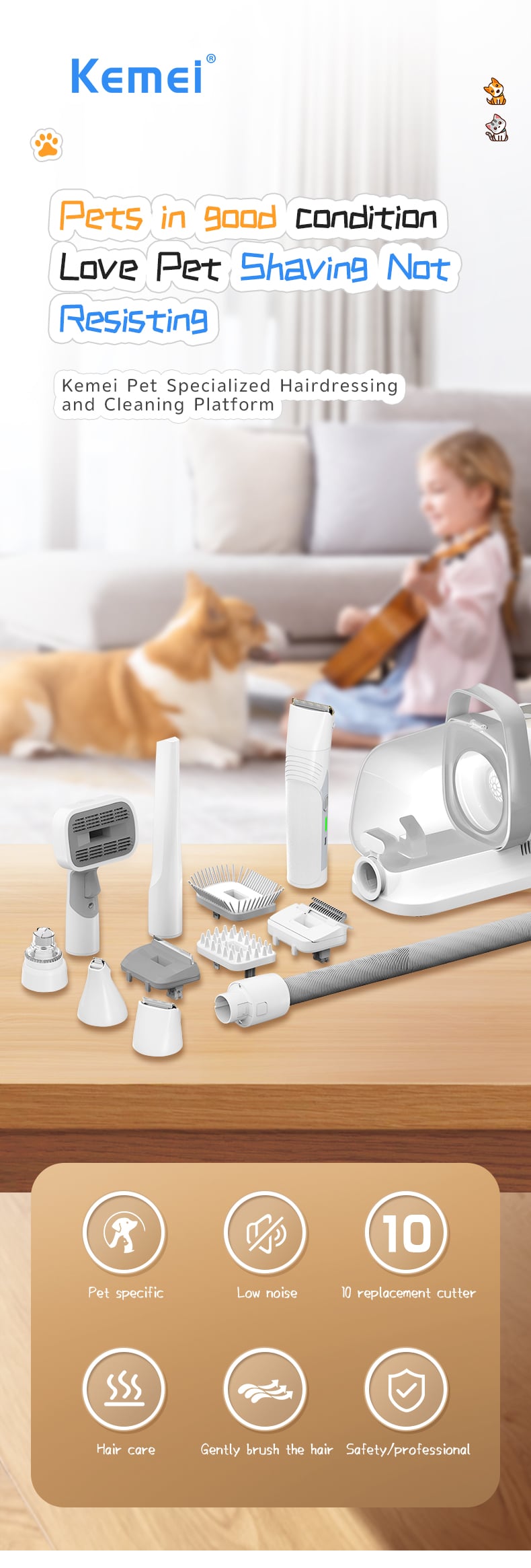 Kemei Electric Trimmer Grooming Tools Pet Hair Vacuum Set Km-Cw2097 Pet Grooming Kit And Vacuum Hair Trimmer details