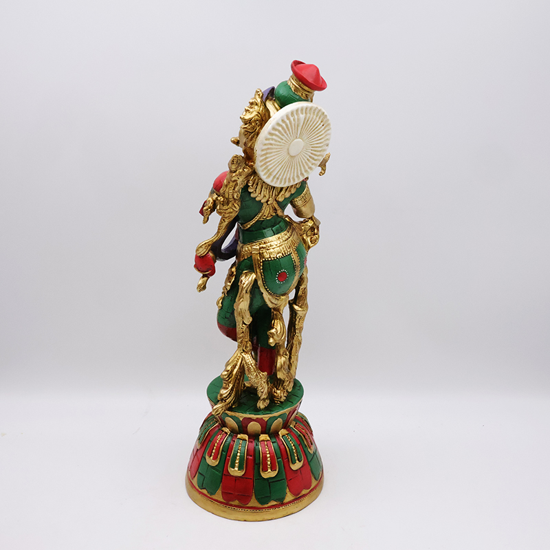 OEM Custom retro religious god electroplating brass color idol figurine resin crafts lord radha krishna statue home decor manufacture