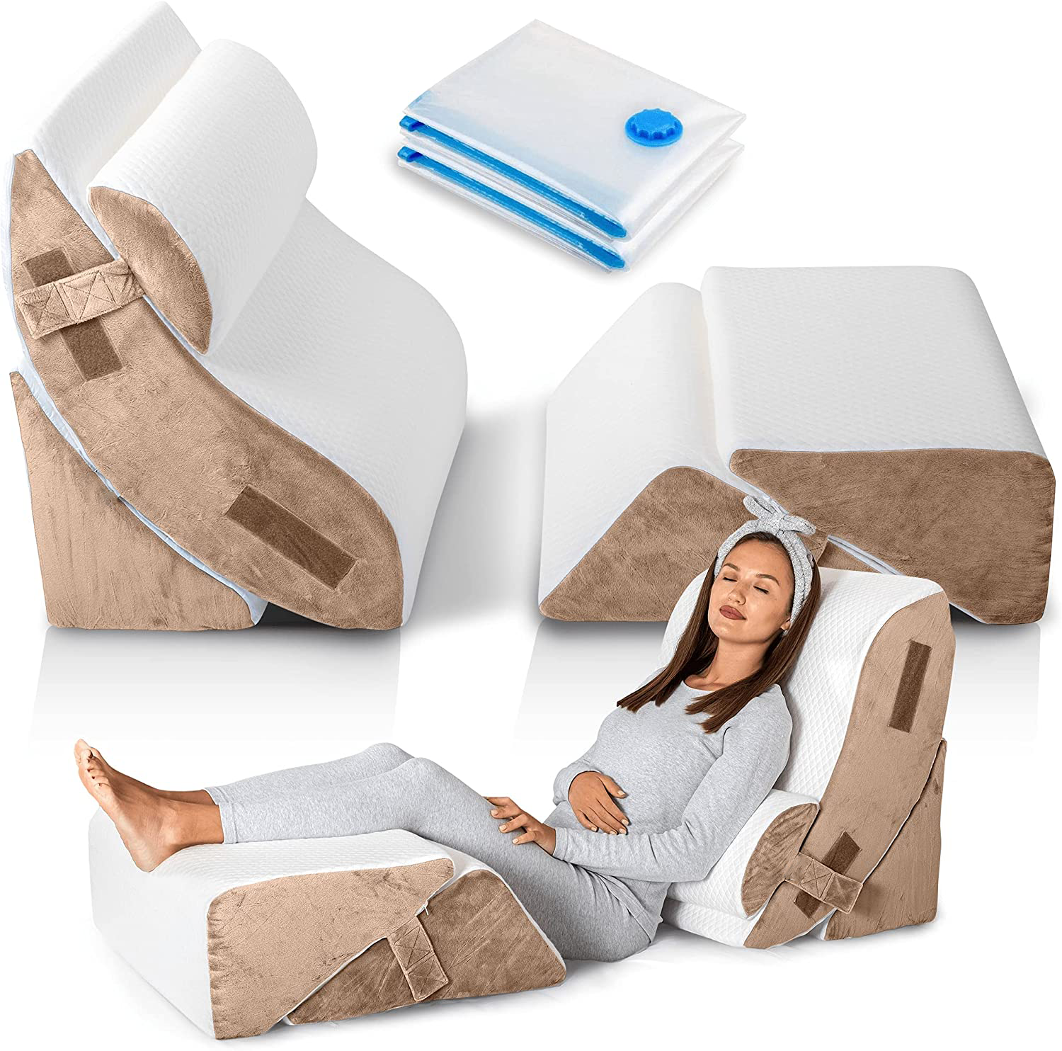 5 Pcs Adjustable Relaxing System Leg Elevation Pillow Memory Foam Bed Wedge Pillows for Back Support, Pain Relief and Recovery manufacture
