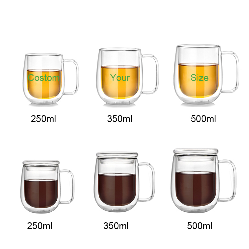 Custom Logo Heat-Resistant Borosilicate Double-Walled Clear Glass Tea Cups Coffee Mug with Handle and Bamboo Lid factory