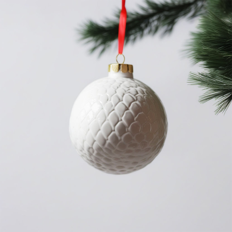 Custom home christmas hanging decor bauble wholesale unique christmas Tree reddish yellow ceramic ball ornaments manufacture