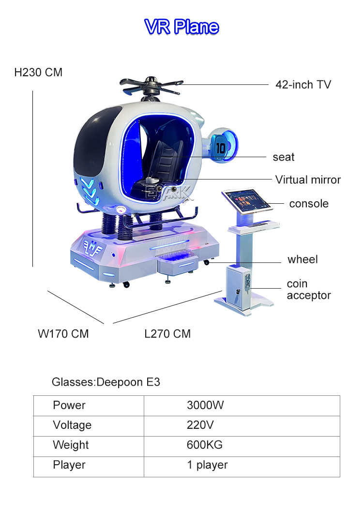 Indoor Playground 9D VR Airplane Vr Helicopter Plane Devices Virtual Reality Flight Game Simulator supplier