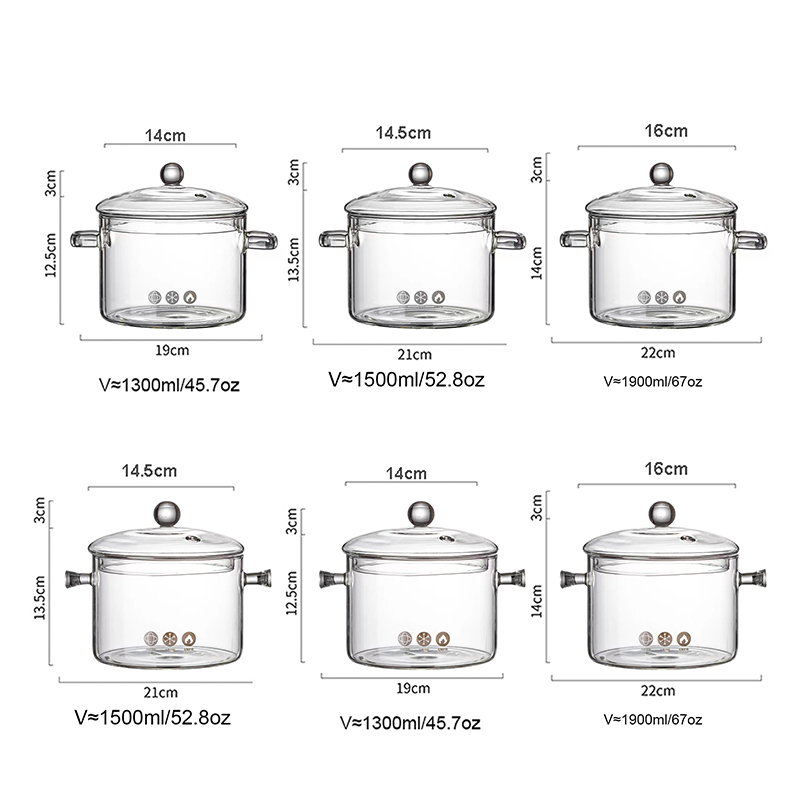 Amazon Hot Sale High Borosilicate Clear Transparent Glass Pots cookware Saucepan with Two Glass Handles cover heat-resistant supplier