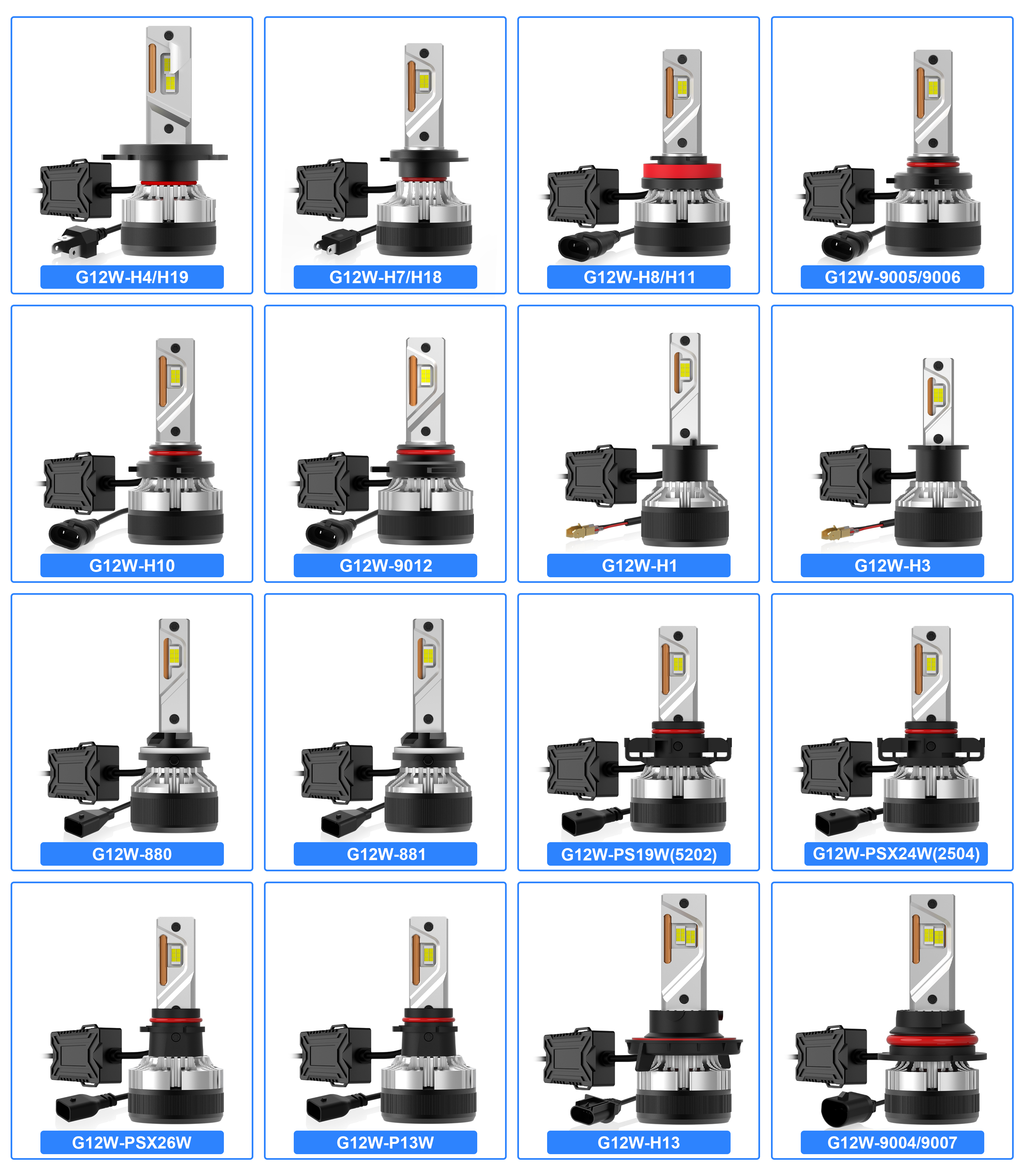 Gview Hot Selling Style G12W 30000 Lumens LED Bulbs Auper Bright Car Accessories for H4 LED Headlight LED H11 details
