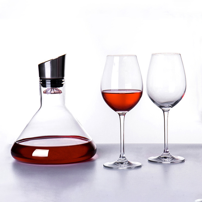 Wholesale Custom Logo Hand Blown Glass Wine Waterfall Decanter with Stainless Steel Strainer details
