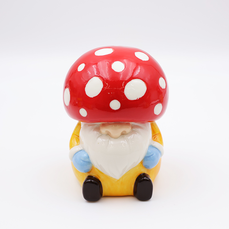 OEM Custom christmas home garden decor cute red ass figure statue ceramic half round mushroom gnome figurine ornaments factory