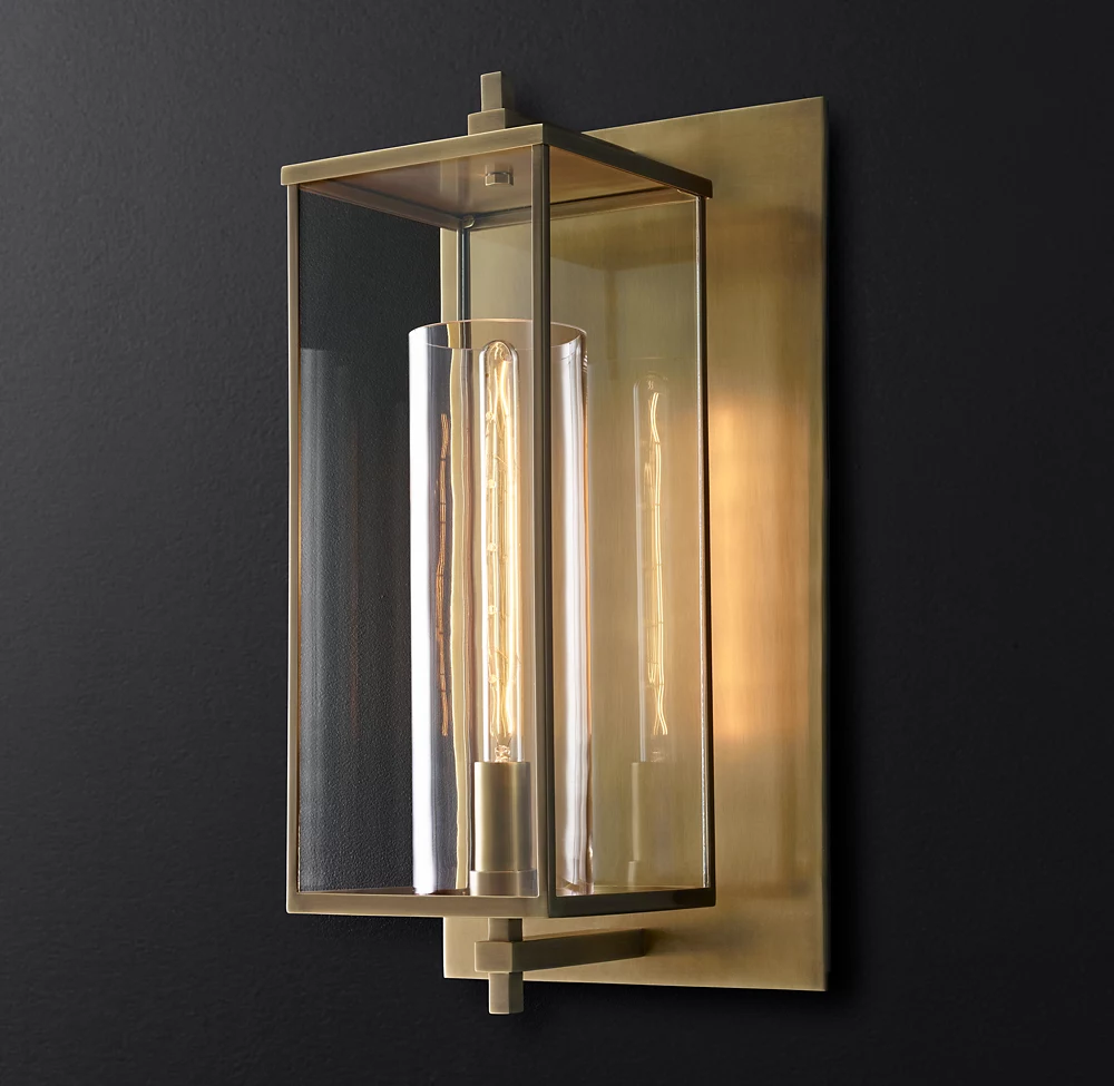 Porch Hotel Villa Corridor Antique Brass Rectangular Wall Light Metal E26 LED Glass Bedside Wall Lamp supplier