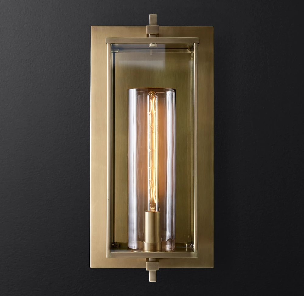 Porch Hotel Villa Corridor Antique Brass Rectangular Wall Light Metal E26 LED Glass Bedside Wall Lamp manufacture