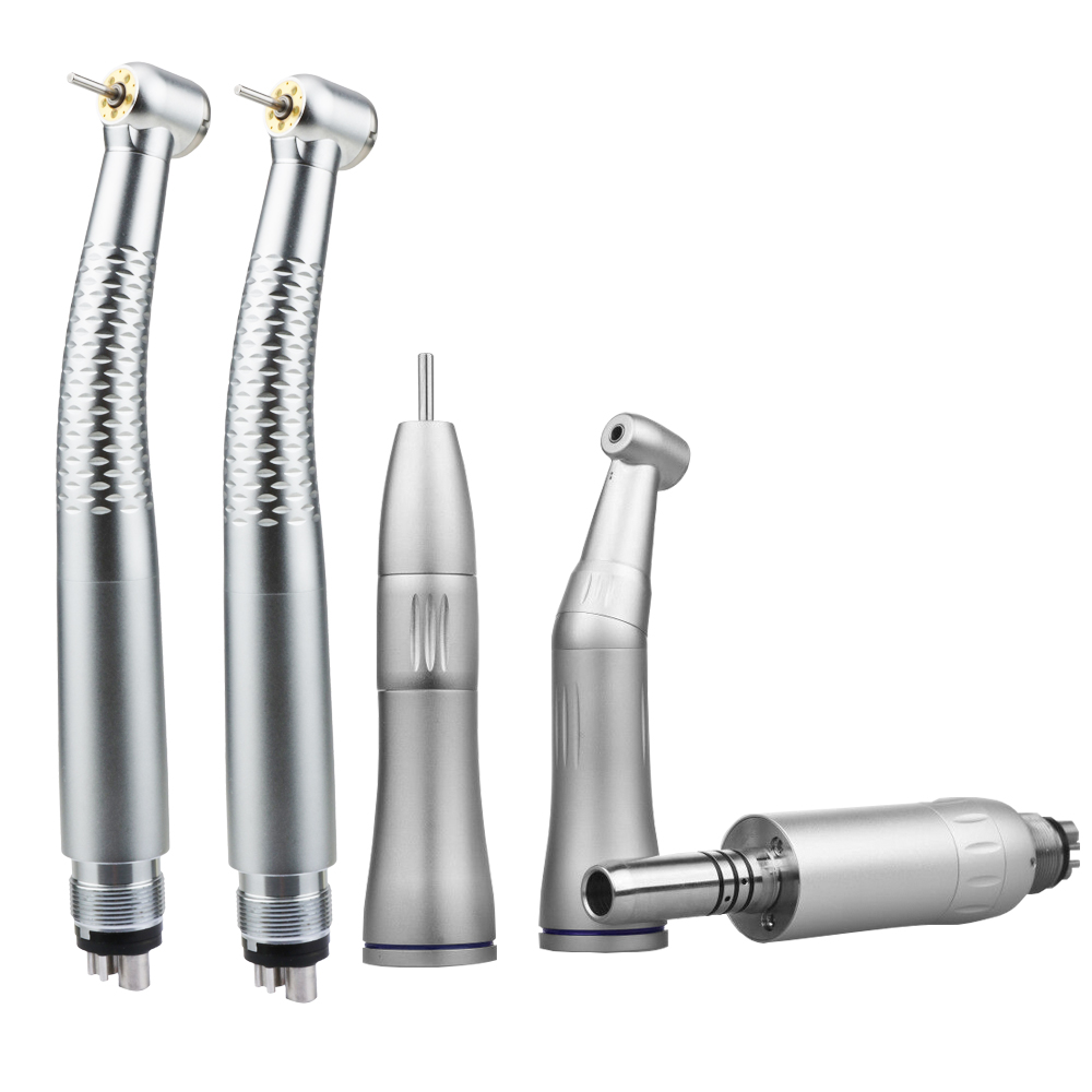 2 PCS Five LED High Speed Dental Turbine With Low Speed Internal Contra Angle Air Motor Straight Handpiece Set factory