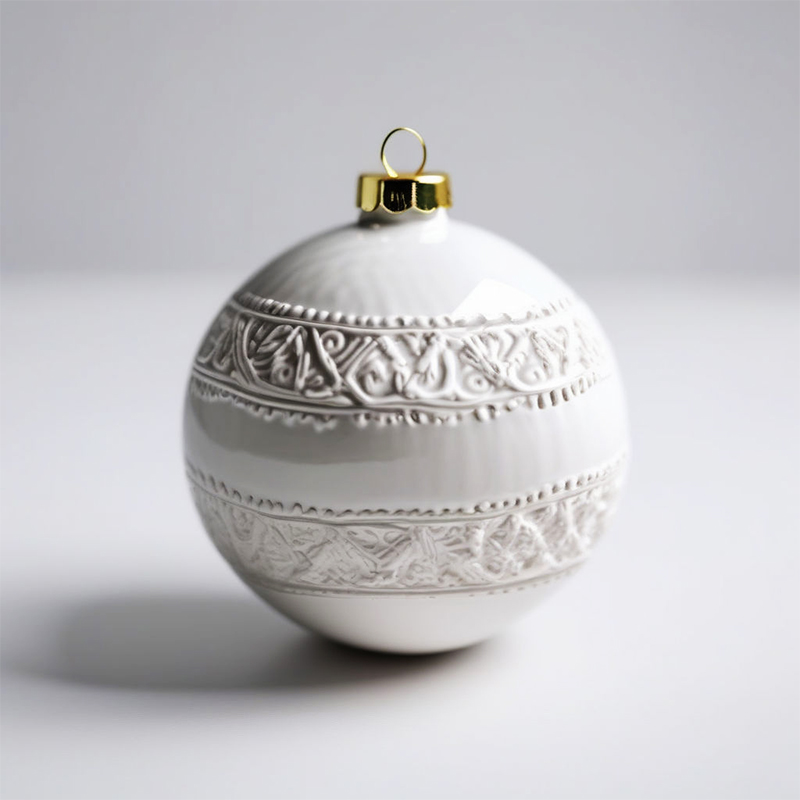 Custom home christmas hanging decor bauble wholesale unique christmas Tree reddish yellow ceramic ball ornaments supplier