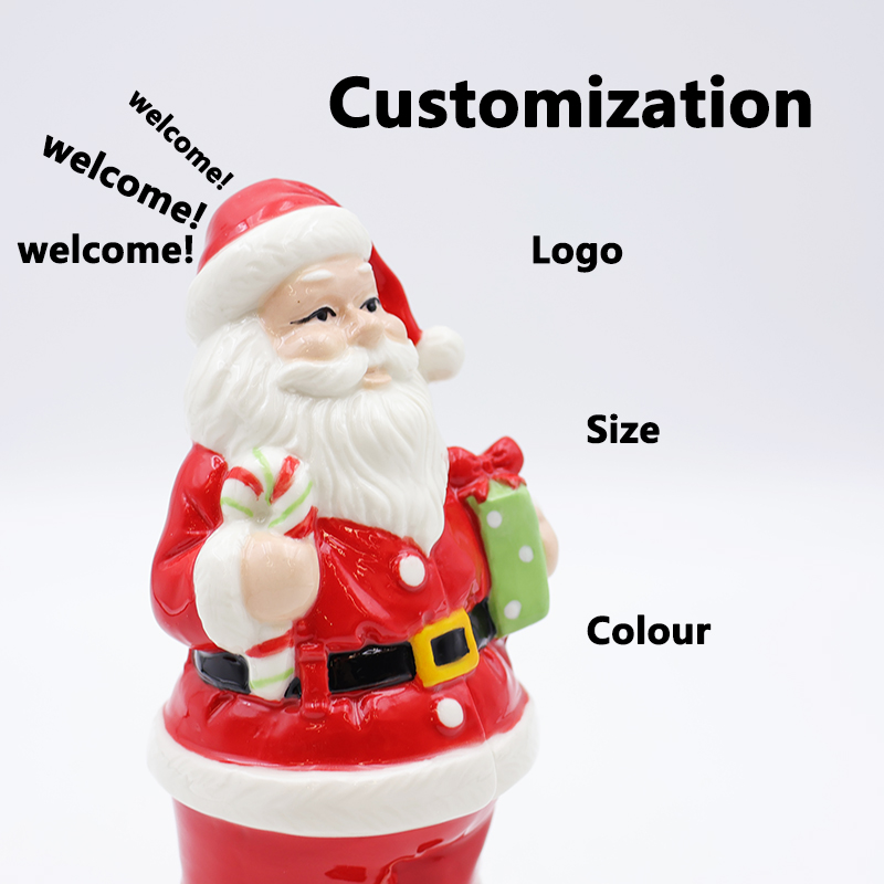 OEM Custom nordic christmas decoration 3d figure statue miniature red ceramic mini santa claus figurine ornaments gift details