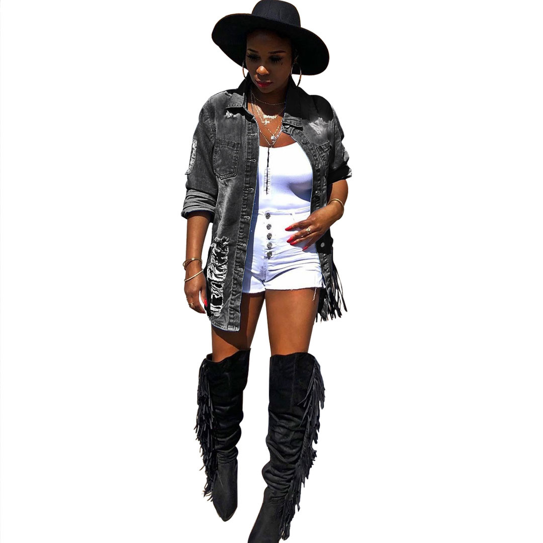 Hot Selling Ladies Denim Jacket Women Coat Casual Ripped Holes Women Jean Jackets Women's Jeans Blouse supplier