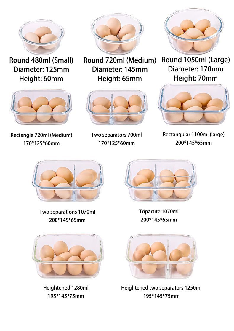 Glass food storage container rectangular container kitchen preparation bowl with airtight lid and partition factory