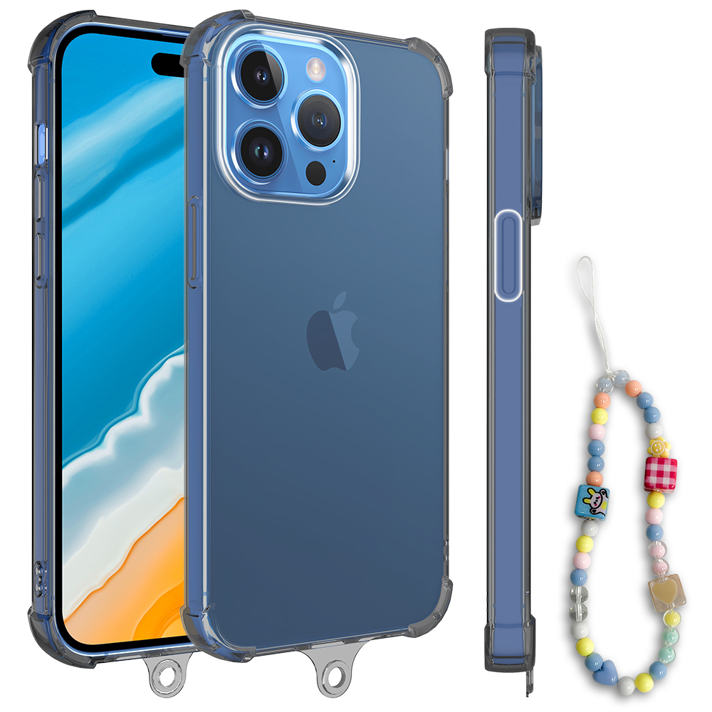 Laudtec SJK095 Étui de téléphone en TPU PC avec un trou pour pendentif, quatre coins contre les chutes, sensation agréable pour la peau pour iPhone 15 Plus Pro Max