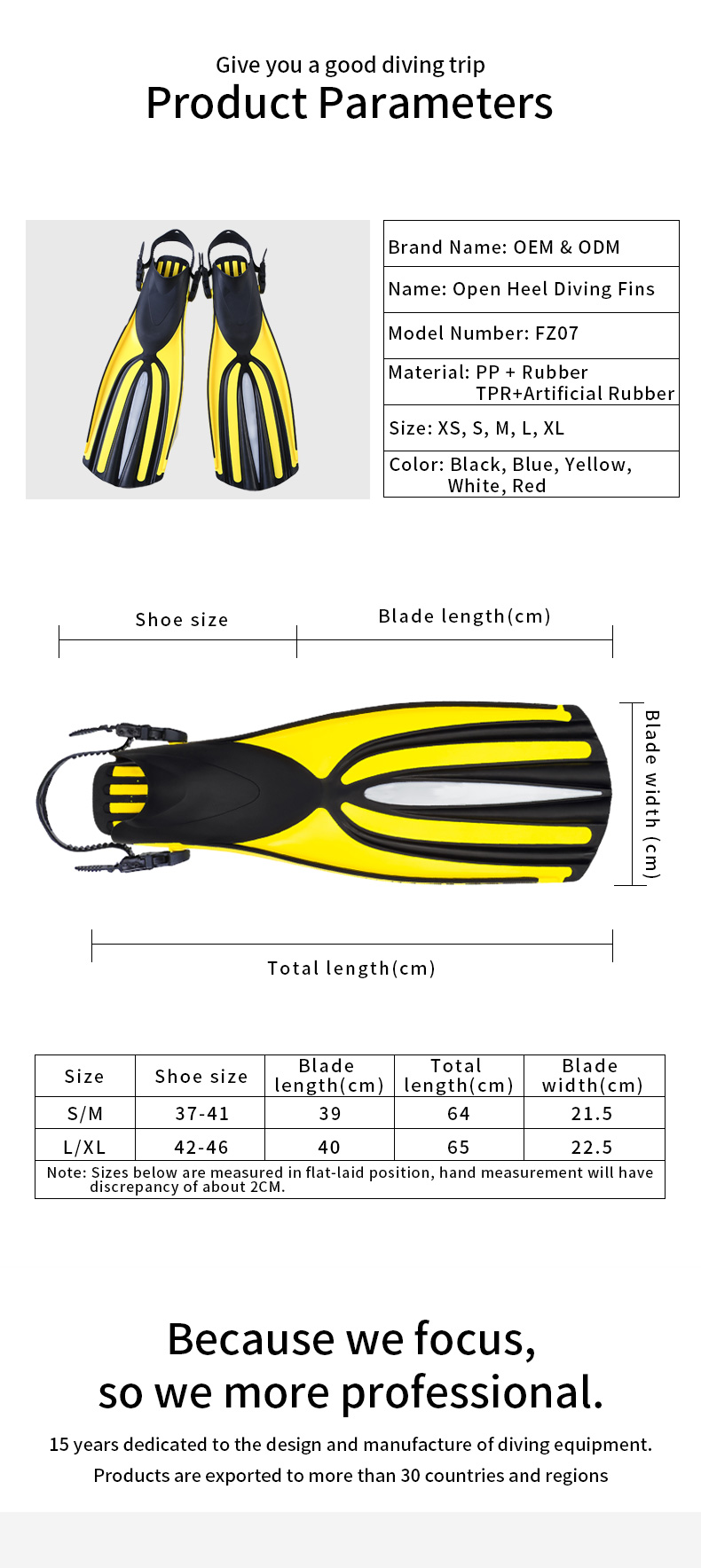 Professional TPR+PP artificial rubber silicone long deep swimming wave adult fins diving flipper scuba diving fins details