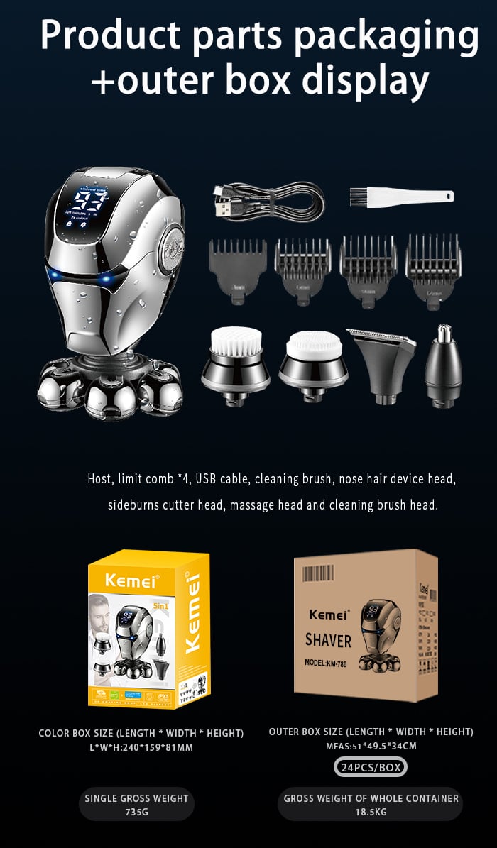 KEMEI Multifunctional Electric Head Shaver 7D waterproof Heads Beard Nose Ear Hair Trimmer Razor Clipper Facial Shaver factory