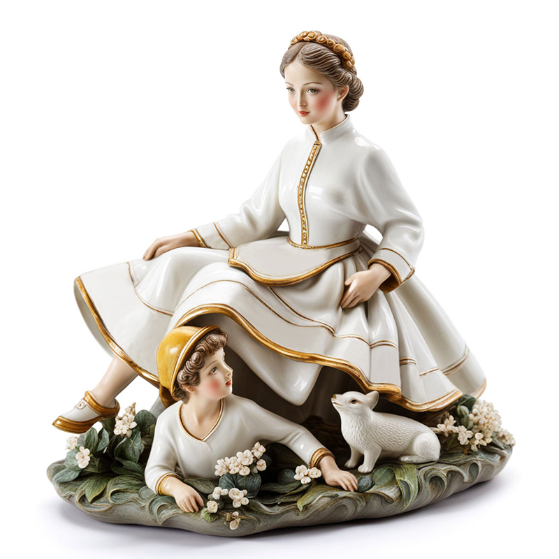 OEM Handmade ceramic lady with child home decor statue custom exquisite ceramic figure figurines wedding ornamentation factory
