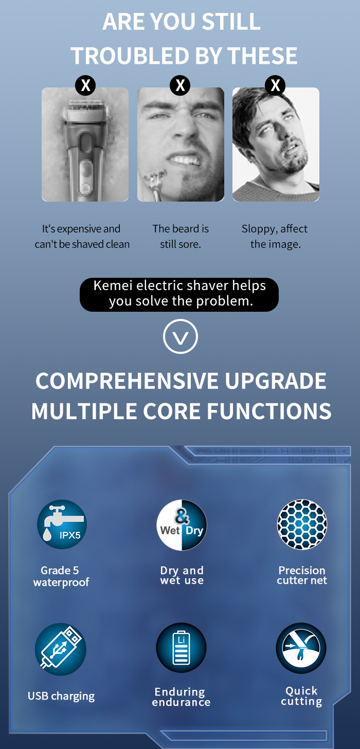KEMEI Multifunctional Electric Head Shaver 7D waterproof Heads Beard Nose Ear Hair Trimmer Razor Clipper Facial Shaver manufacture