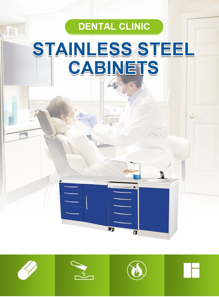 Hospital Clinic Furniture Dental Furniture Stainless Steel Body Desk With Storage Cabinet factory