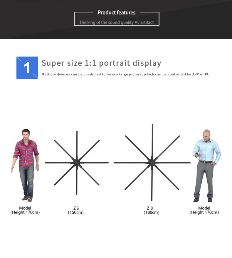 2024 New Hot 3D Hologram Fan 180cm Holo Synchronized Holographic Projector LED Displayer with WiFi for Advertising manufacture