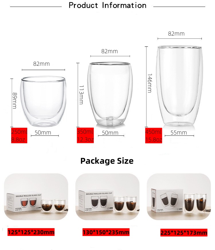 450ml Heat-Resistant No Handle Double Wall Glass Coffee or Tea Cups Clear High Borosilicate Coffee Mug supplier