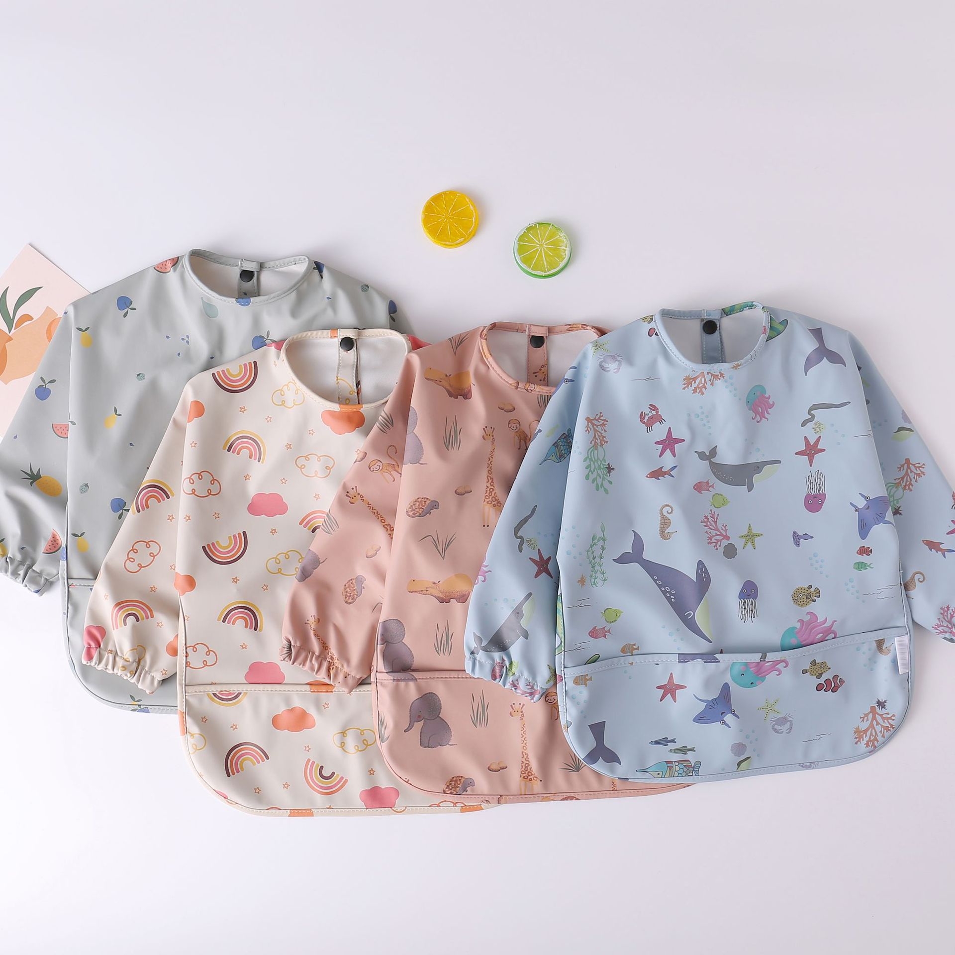 Baby Long Sleeve Bib with Pocket Toddler Leak-Free Bibs with Sleeves (6-24 Months) Washable Baby Shirt Bibs Apron details