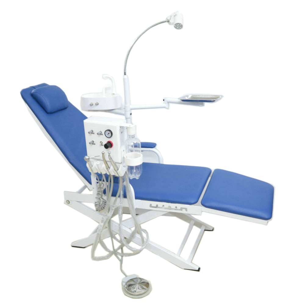 Dental Folding Chair With Turbine Unit LED light Removable spittoon weak suction Folded Portable Dental Chair details