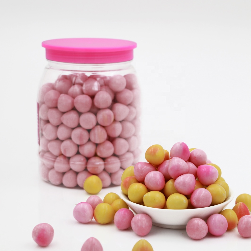 halal high quality fruit flavor peach shape center filled chewing bubble gum with juicy jam price factory