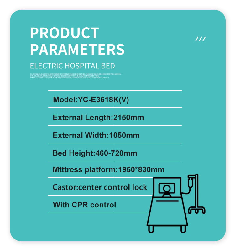 YC-E3611K(IV) Patient Bed Medical Equipment Price Three Functions Electric Hospital Bed manufacture