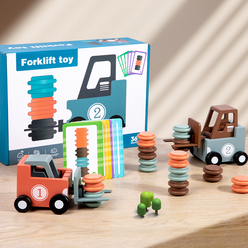 Wooden Forklift Truck Toy Early Educational Parent-child Car Battle Game Toddler Montessori Wooden Toys for Kids details