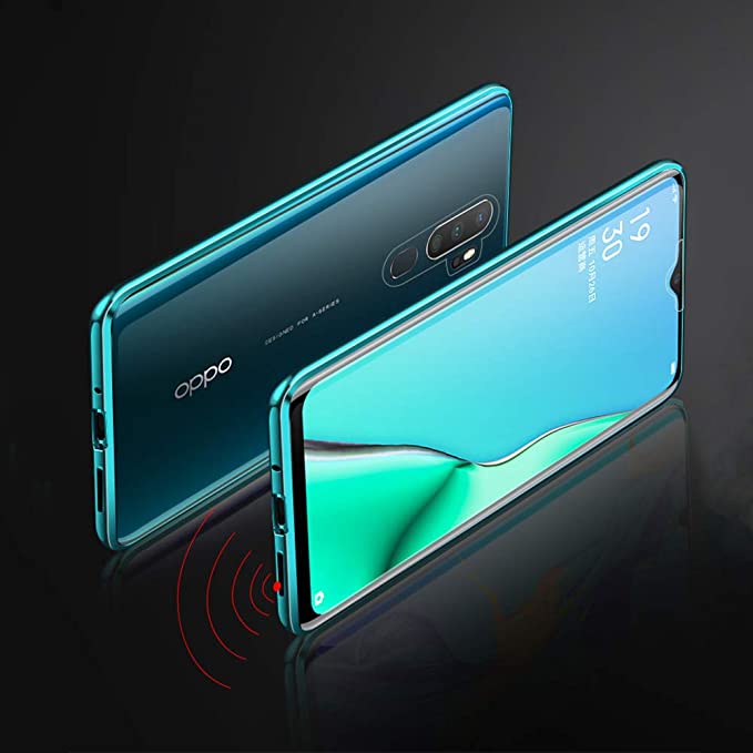 For OPPO A5/A9 Case, Magnetic Adsorption Metal Case Aluminum 9H Tempered Glass Back Cover factory