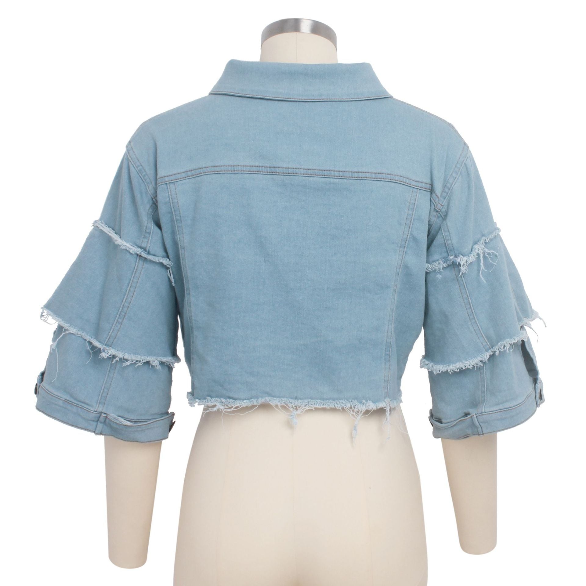 New Fashion Button Casual Solid Coats Women's Denim Cropped Jacket Female Pockets Hole Short Jean Jackets Ladies details