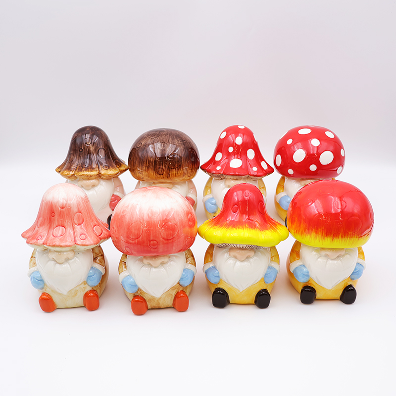 OEM Custom christmas home decor cute red ass figure statue ceramic umbrella shaped mushroom gnome figurine ornaments manufacture
