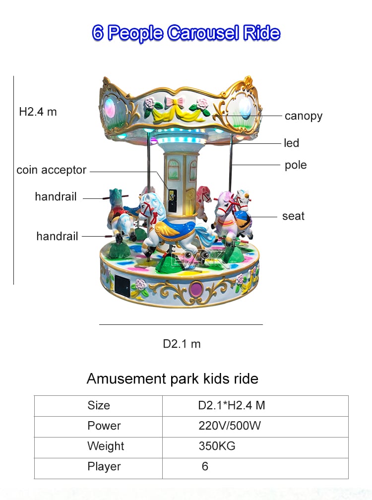 Amusement Park Kids Arcade Machine Children Merry Go Round Coin Operated 6 Seats Carousel manufacture