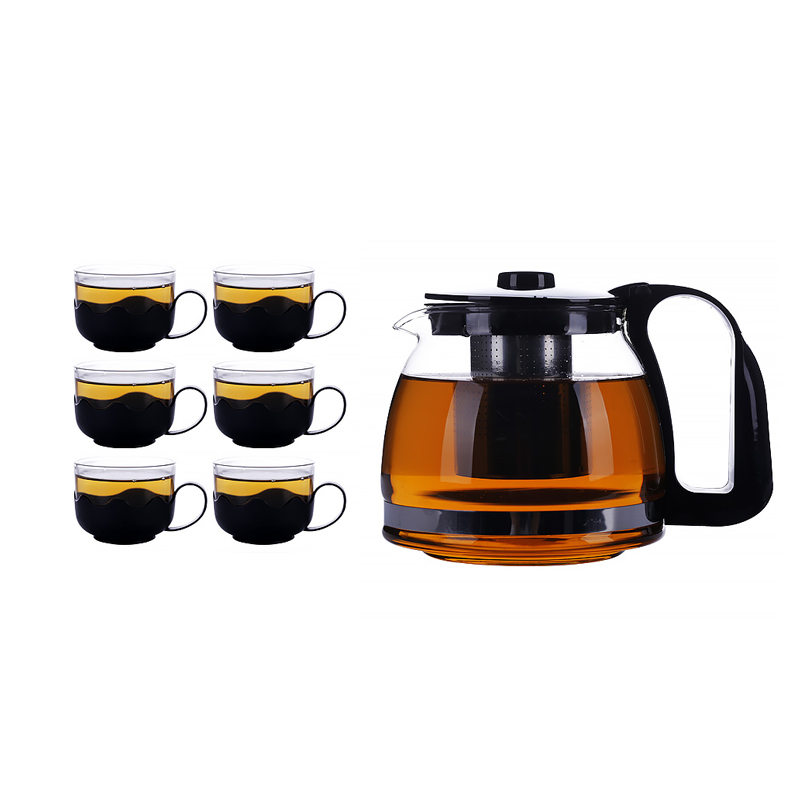 Wholesale Online Hot Sale 7pcs High Transparent Glass Teapot and Cup Set with Stainless Steel Strainer details