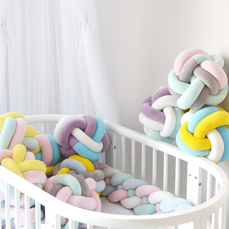 Baby braided crib bumper knotted plush soft toddle baby sleep nest braid crib bumper newborn manufacture