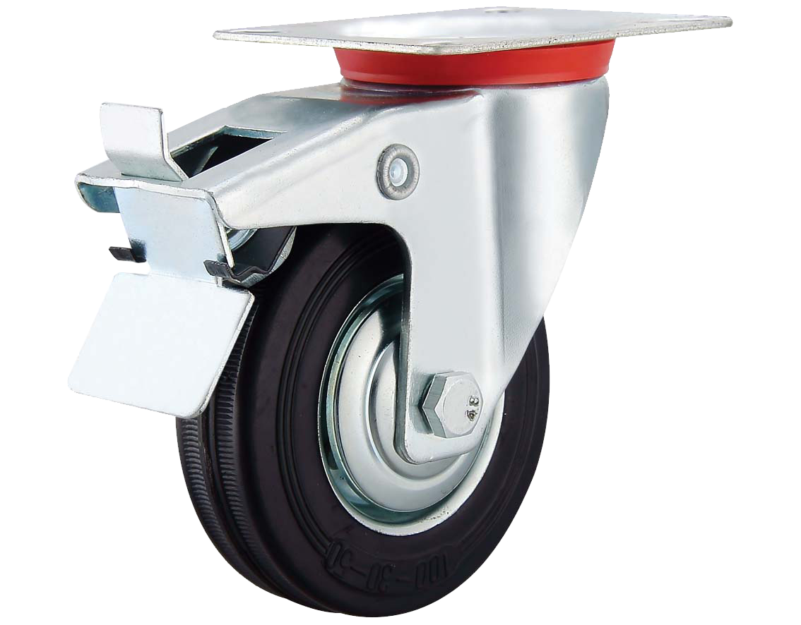 industrial caster wheel 3/3.5/4/5/6/8 inch castor manufacturer rubber caster brake type for industry and trolley details
