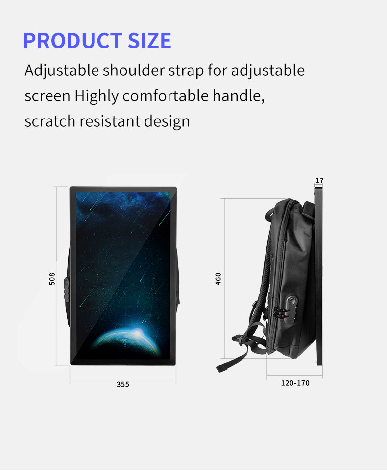 21.5 23.8 27 32 inch Movable Billboard Advertising Billboard walking Advertising Backpack LCD advertising display manufacture