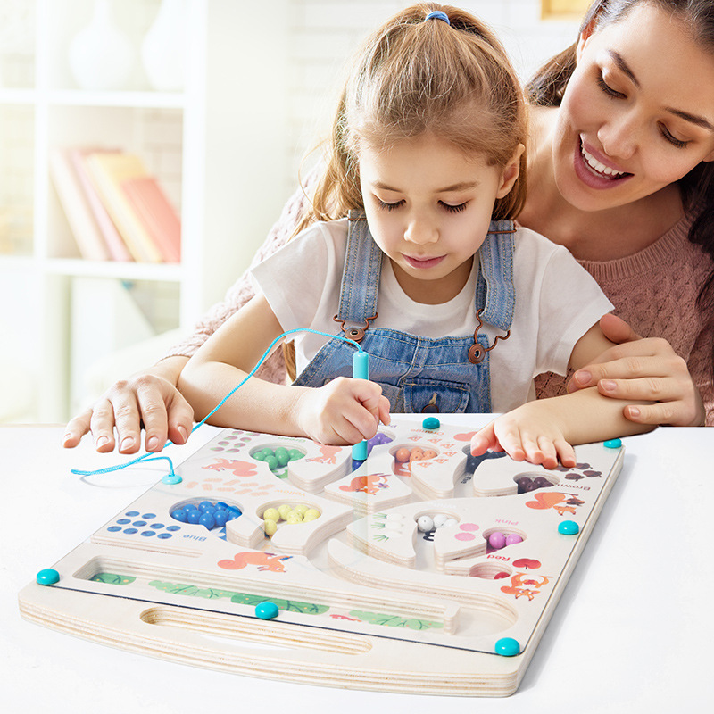 Hot New Montessori Wooden Maze Bead Puzzle Cute Color and Number Magnetic Game for Teaching and Learning factory