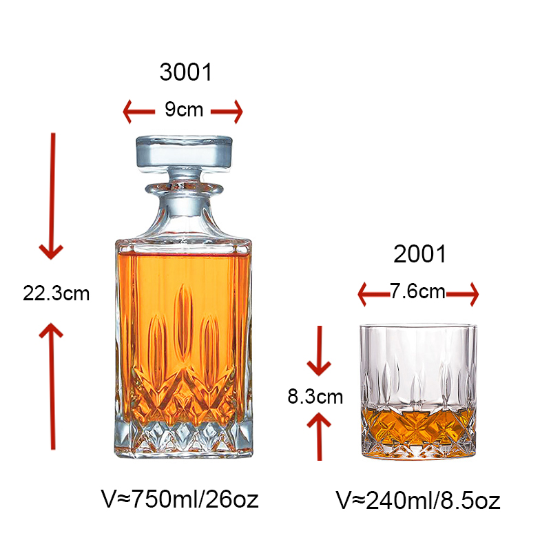 750ml 26oz Square Whiskey Bottle In Stock Customized Logo Glass Whisky Bottle Whiskey Decanter Set with 4 Glass Cups for Present supplier
