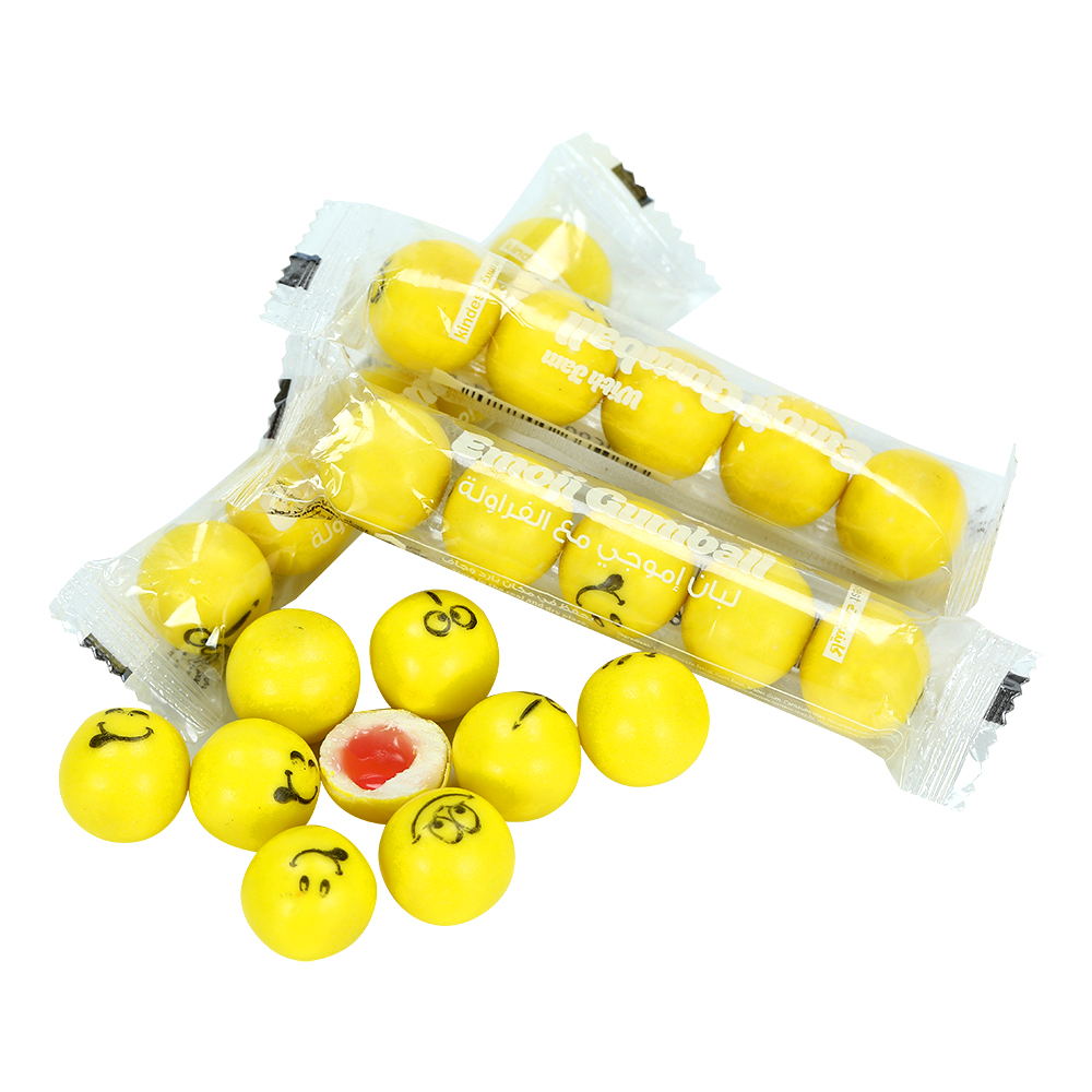 chinese printed smile face tutti-fruitti flavor round ball bubble gum factory details
